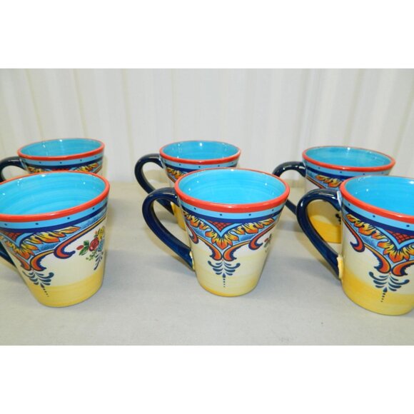 Euro Ceramica Mugs Set of 2 Zanzibar Coffee Tea Stoneware Hand Painted Floral - Picture 9 of 9
